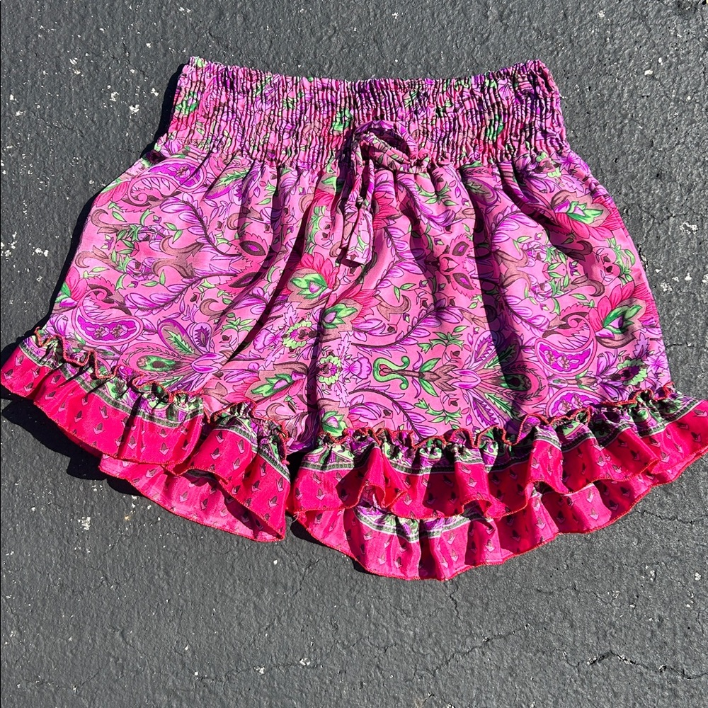 India Boutique One Size Soft Polyester Paisley Flowy Ruffle Drawstring Shorts